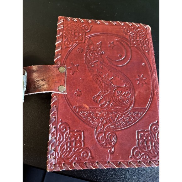 Grimoire journal Book Leather Print Celtic Cat Blank Spell Book Journal Notebook - Picture 5 of 6